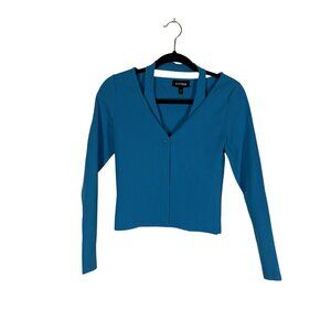Express Women S Blue Knit Long Sleeve Layered Halter Neck Cardigan Sweater